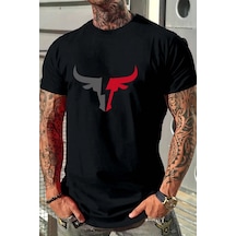 Erkek Boğa Silüet Baskılı Oversize Tshirt Siyah