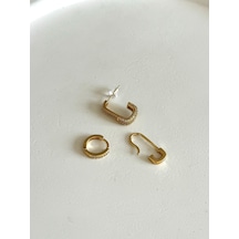 Kadın Küpe Özel Seri 3'lü Düz Çengel Halka Kararmaz Küpe 001