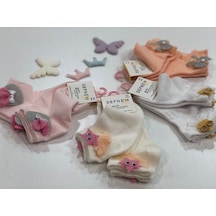 Kıpırık Baby 2 Çift Kız Çocuk Krem Aksesuar Detaylı Soket Çorap-1108 Krem