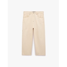 Koton Normal Bel Pamuklu Cepli Rahat Kalıp Barrel Fit Jean Pantolon Ekru 7wam40154nd