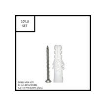 Dübel-vida Seti, Beyaz Dübel 14 Mm, 6,0x70 Yhb Sunta Vidası, 10 Adet