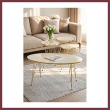 Storeşahin Zigon Sehpa Ve Orta Sehpa Elips Set Gold Krem Tel Shn0720