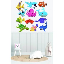 Yengeç Ahtapot Kaplumbağa Sevimli Balıklar Duvar Sticker Seti 95x90 Cm