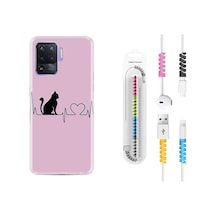 Oppo Reno 5 Lite Kılıf Kablo Koruyuculu Pink Cat Heart 1303 Siyah