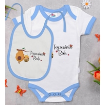 Bk Kids Teyzesinin Balı Tasarımlı Mavi Bebek Body Zıbın Ve Mama Ö Çok Renkli