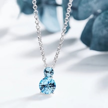 Monemel Mavi Mini Kristal Taşlı Kolye Altın Kaplama Gümüş - Rodyum