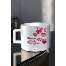 Sevgililer Gününe Özel Sevgiliye Hediye Pembe Çizgili Kalpler Baskılı Çay-Kahve Fincanı
