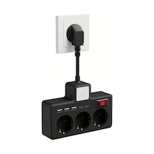 Xuweiwei 8 İnç Siyah Gece Lambası 3 Renk Ayarlanabilir Parlaklık 3 Ac Soket 3 Usb 2 Tip-c Duvar Şarj İstasyonu Ev Ofis Seyahat İçin