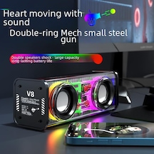 V8 Şeffaf Mecha Mini Bluetooth Hoparlör Subwoofer'lı