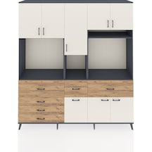 Hyperion Dolap 10 Raflı 6 Çekmeceli 8 Kapaklı 220x44x243 Antrasit-aytaşı/çam Aytası/atlas Çam - Antrasıt