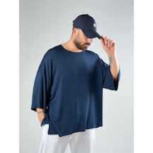 Cocopelli Fakir Kol Lacivert Oversize Viscon T-shirt Coc3026