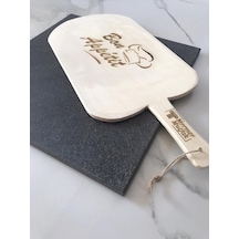 Tr Doğal Bazalt Fırın Taşı 30x30cm &amp Ahşap Fırın Küreği - Fırın Tasi, Pizza Tasi, Ekmek Tasi, Mangal T