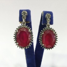 Gümüş Markazit ve Kök Yakut Taşli Küpe N11.44338