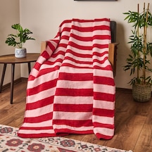 Soft Çizgili Pamuklu Tv Battaniyesi - Pembe / Kırmızı - 130x170 Cm Çok Renkli