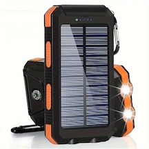 El Feneri Usb Tip-c Mikro Arayüz Pusula İle 8000 Mah Taşınabilir Güneş Cep Telefonu Pil Paneli Şarj Cihazı Turuncu