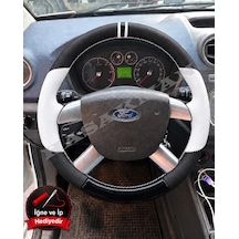Ford C-max Dikme Direksiyon Kılıfı Delikli Deri Parlak Siyah Beyaz Detay Çift Yüzük Ve Dikiş 2007-2010