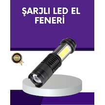 Mey İthalat Şarjlı Mini Led El Feneri 2000 Lümen Su Geçirmez Siyah