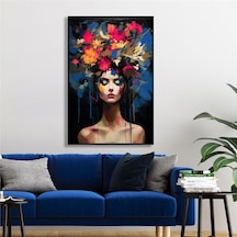 Yağlı Boya Dokulu Tablo Modern Çiçek Saçlı Kadın Siyah Çerçeveli U05013-178965