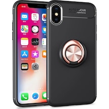 Newface - 648 - Apple iPhone Uyumlu Xs Max Kılıf Range Yüzüklü Silikon - Csmo-tex - - Siyah-gold