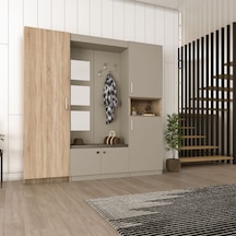 Lüks Aynalı Portmanto Askılı Vestiyer %100 Mdf Çok Raflı Ayakkabılık V04 Kül Gri - Sonomo