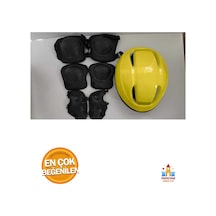 Çocuk Paten Koruyucu Set Sarı Kask Siyah Dizlik - Güvenli Ve Şık Kaykay Aksesuarları Siyah