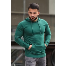 Madmext Basic Yeşil Kapşonlu Sweatshirt 4117 Yeşil