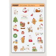 Kawaii Stili Sevimli Hayvanlar Yılbaşı Yeni Yıl Temalı Sticker Seti - 22 Adet Etiket Çıkartma Diğer