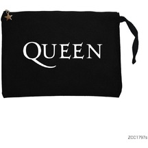 Queen Logo Siyah Clutch Astarlı Cüzdan / El Çantası