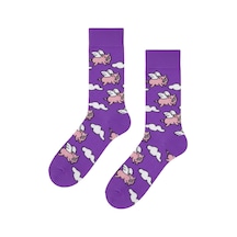 Carnaval Socks Mor Domuz Desenli Renkli Çorap Çok Renkli
