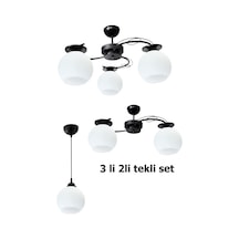 İlay Modern Siyah Lasa Camlı Salon Oturma Odası Avizesi Avize Seti Siyahh