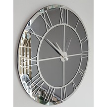 Ayna Denizi Silver Smoked Model Gümüş Füme Renk 50 CM Dekoratif Aynalı Duvar Saati Gümüş