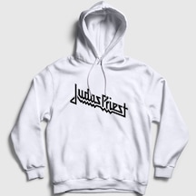 Presmono Unisex Logo Judas Priest Kapüşonlu Sweatshirt Beyaz