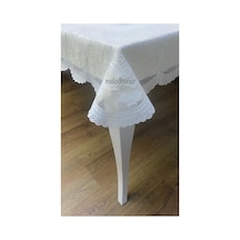 Meiwa Tül Dantel Kenarlı Volanlı Gül Pvc Dikdörtgen Muşamba Masa Örtüsü Silinebilir 122 X 155 Cm Krem