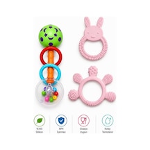 3lü Çıngıraklı Diş Kaşıyıcı Set Pembe
