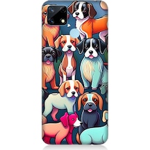 Realme C17 Uyumlu Silikon Kılıf Sevimli Pastel Köpekler