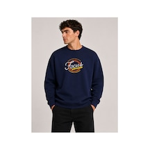 Herkesemoda Focus Baskılı Bisiklet Yaka Şardonlu 2 İplik Sweatshirt Lacivert