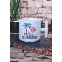 Hello Summer Retro Baskılı T Kulplu Latte Fincanı Kupa Bardak Beyaz