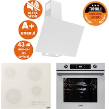 Afm Tech Ve Ferre Sessiz Puna Elektrikli Vitro Beyaz Dijital D078-SA + V6-05 + FM7701 Ankastre Set