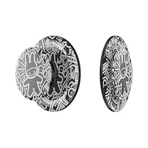 Magnetik Pop Soket Telefon Standı Benks Black And White Bunny Tasarımlı