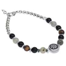 Erkek Deniz Temalı Doğal Taş Detay Çelik Bileklik Gümüş