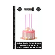 Delux Serisi Salon Dekor Aksesuar 6 Lı İnce Uzun Pembe Mum 20cm Çok Renkli