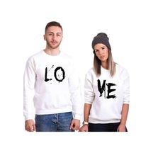 Tshirthane Lo Ve Brash Sevgili Kombinleri Unisex Sweatshirt Kırık Beyaz