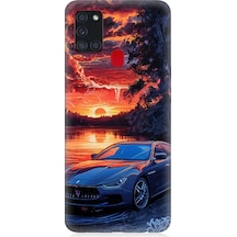 Samsung Galaxy A21s Uyumlu Spor Araba Ve Gün Batımı Desenli Silikon Kılıf