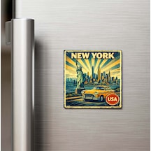 Vintage New York Şehri Temalı Buzdolap Magneti 9x9 Cm