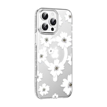 Joko Apple İphone 15 Pro Floral Magsafe Kapak - Beyaz 0.2M-Çok Renkli