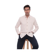 Slim Fit Uzun Kol Likralı Çizgili Yaka Düğmeli Hediye Kutulu Erkek Gömlek Fs-003669 - Bej-2436