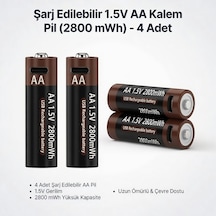 Şarjlı Kalem Aa Kalın Lityum Pil 1.5v Aa Şarjlı Pil Type C İle Şarj Edilebilen 2800mwh 4 Adet