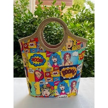 Retro Jüt Hasır Plaj Çantası Çok Renkli