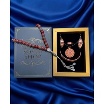 Özel Tasarım Kitap Kutulu Kadın Bakır Takı Seti Ve Tesbih Kombini - Kolye Küpe Bileklik Yüzük 5 Parça Otantik Şık Hediyelik - Doğum Günü Yıl Dönümü Anneler Günü Kadınlara Özel Gösterişli Hediye - N-00031