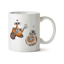 Two Robots Wall E And Bb8 Star Wars İki Tarafı Baskılı Kupa Bardak Çok Renkli